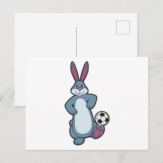 Konijn als voetballer met Voetbal Briefkaart (Voorkant / Achterkant)