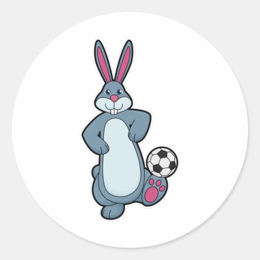 Konijn als voetballer met Voetbal Ronde Sticker (Voorkant)