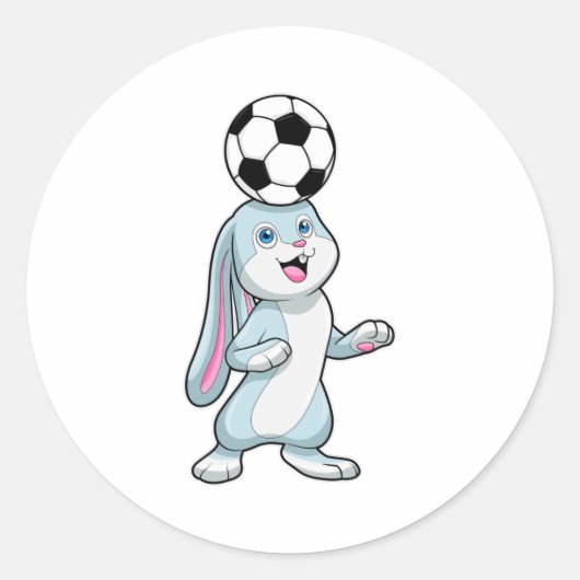 Konijn als voetballer met Voetbal Ronde Sticker (Voorkant)