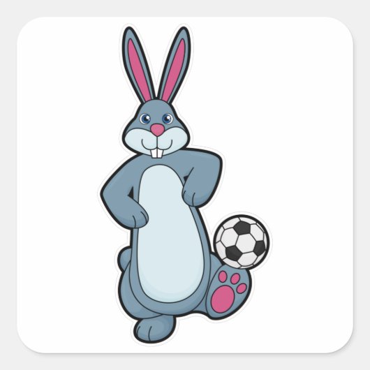 Konijn als voetballer met Voetbal Vierkante Sticker (Voorkant)