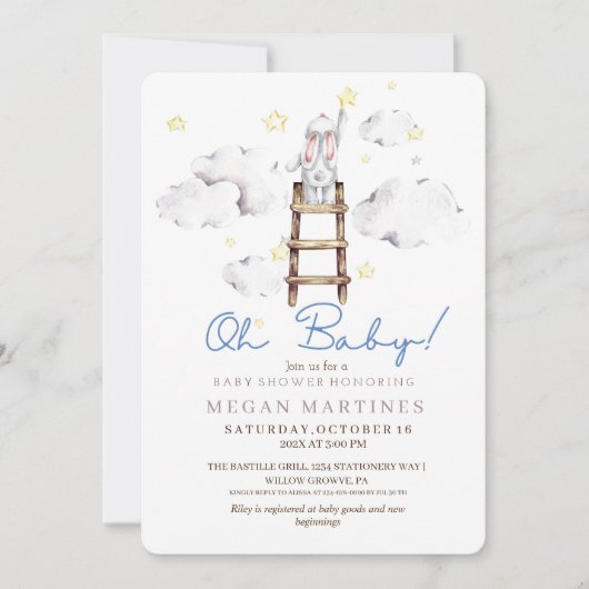  Konijn Aquarel Elegante Lieve Jongen Baby Shower  Kaart (Voorkant)