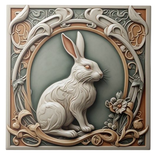 Konijn - Art Nouveau Keramische Tegel Tegeltje (Voorkant)