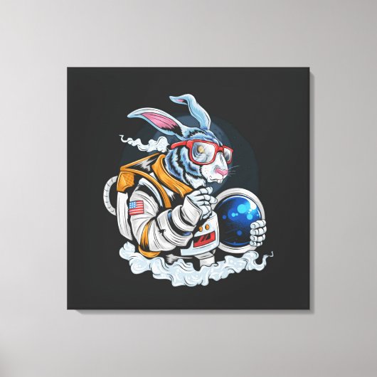 Konijn Astronaut Status Opgespannen Canvasprint Canvas Afdruk (Voorkant)