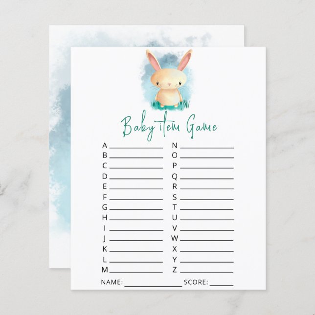 Konijn Baby Artikel Spel. Baby Shower Spel (Voorkant / Achterkant)