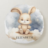 Konijn baby blauw sky beige boho kinderkamer rond kussen (Voorkant)
