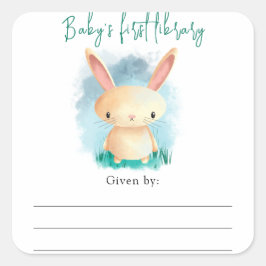 Konijn - Baby Shower-boekplaat, boeken voor baby Vierkante Sticker