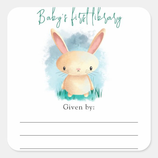 Konijn - Baby Shower-boekplaat, boeken voor baby Vierkante Sticker (Voorkant)