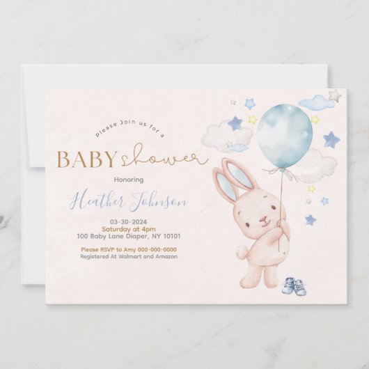 Konijn Baby Shower Jongen Kaart (Voorkant)