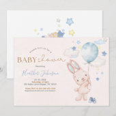 Konijn Baby Shower Jongen Kaart (Voorkant / Achterkant)