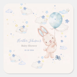 Konijn Baby Shower Jongen Vierkante Sticker