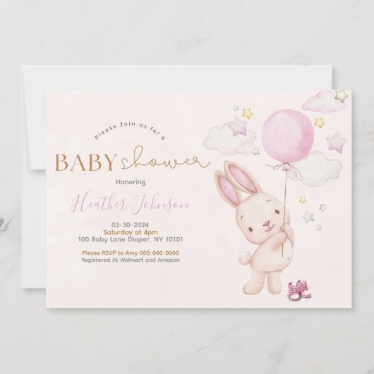 Konijn Baby Shower Meisje Kaart (Voorkant)