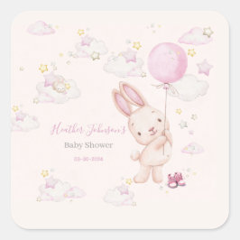 Konijn Baby Shower Meisje Vierkante Sticker