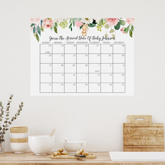 Konijn Baby Shower Raad de Bevallingsdatum Kalende Poster (Keuken)