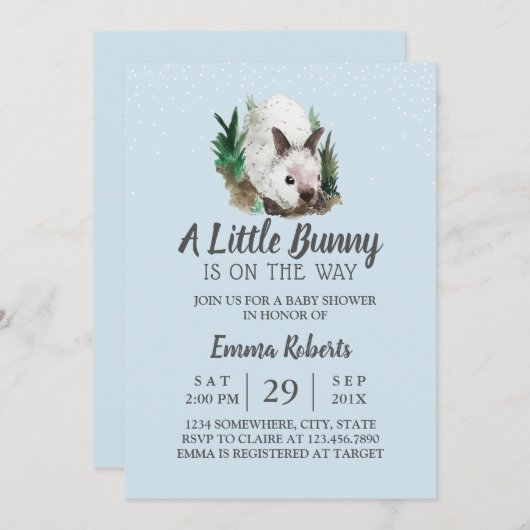 Konijn Baby shower Schattige Bunny Mint Blauw Kaart (Voorkant / Achterkant)