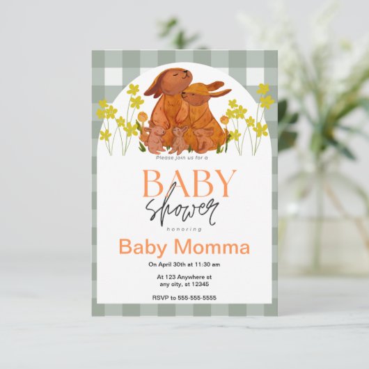 Konijn Baby Shower Uitnodiging (Staand voorkant)