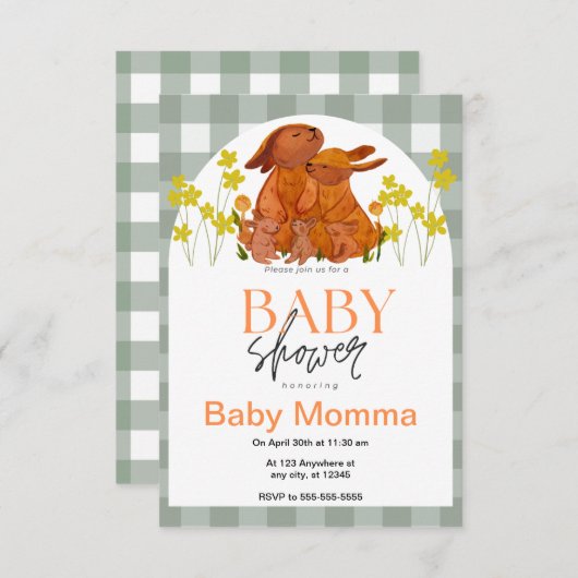 Konijn Baby Shower Uitnodiging (Voorkant / Achterkant)