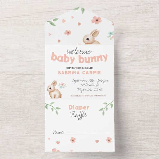 Konijn Baby Shower Uitnodiging en Luier Raffle (Binnen)
