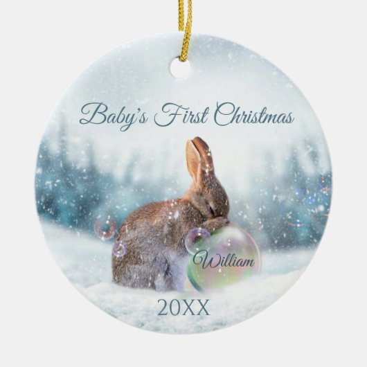 Konijn Baby's Eerste Kerst Ornament   (Voorkant)
