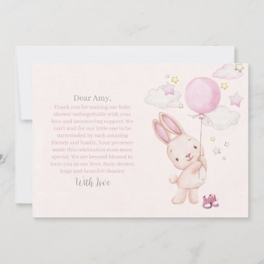 Konijn Babyshower Meisje Bedankkaart (Voorkant)