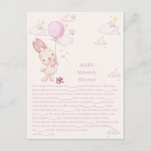 Konijn Babyshower Meisje Spel Briefkaart (Voorkant)