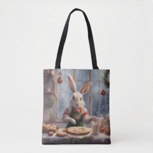 Konijn bakt kerstkoekjes kerstcadeautas tote bag