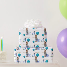Konijn ballonnen eerste verjaardag cadeaupapier