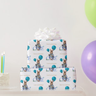 Konijn ballonnen eerste verjaardag cadeaupapier