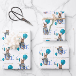 Konijn ballonnen voor eerste verjaardag inpakpapier vel