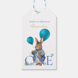 Konijn ballonnen voor eerste verjaardag met eigen  cadeaulabel