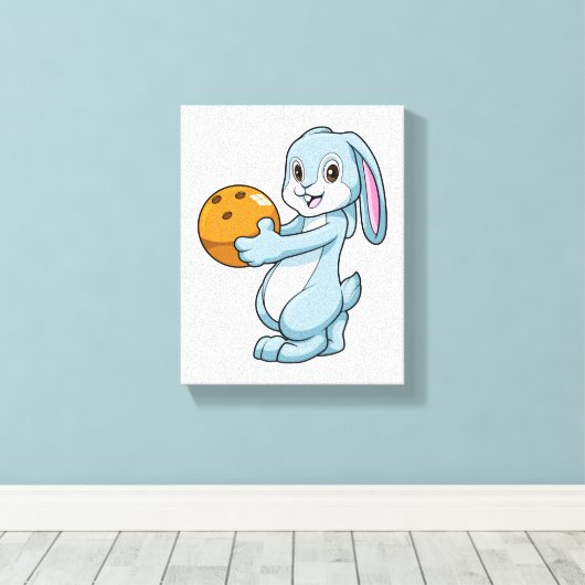 Konijn bij Bowling met Bowling ball Canvas Afdruk (Insitu (Houten vloer))
