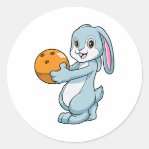 Konijn bij Bowling met Bowling ball Ronde Sticker