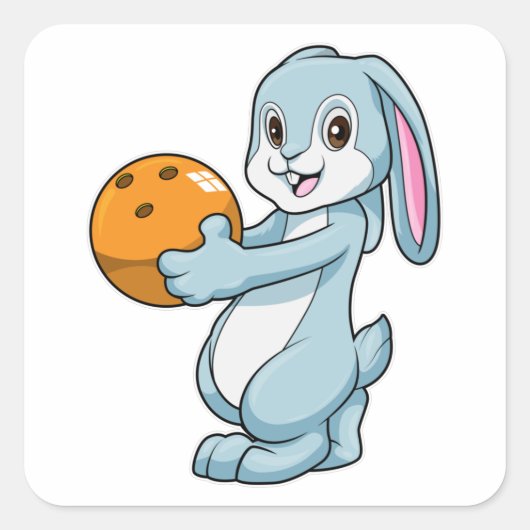 Konijn bij Bowling met Bowling ball Vierkante Sticker (Voorkant)