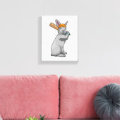 Konijn bij Cricket met cricket bat Canvas Afdruk (Insitu (Woonkamer))