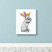 Konijn bij Cricket met cricket bat Canvas Afdruk (Insitu (Houten vloer))