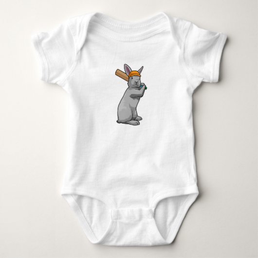 Konijn bij Cricket met cricket bat Romper (Voorkant)