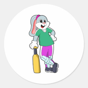 Konijn bij Cricket met cricket bat Ronde Sticker