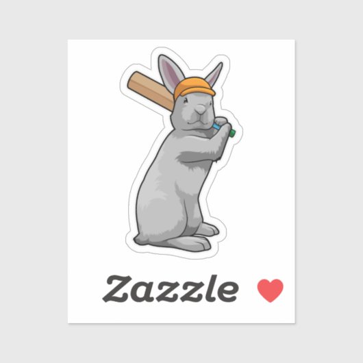 Konijn bij Cricket met cricket bat Sticker (Vel)