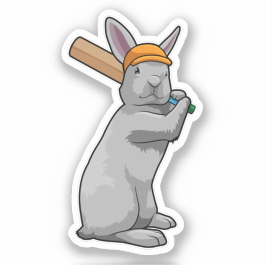 Konijn bij Cricket met cricket bat Sticker (Voorkant)