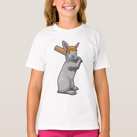 Konijn bij Cricket met cricket bat T-shirt (Voorkant)