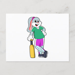 Konijn bij Cricket met cricketbat Briefkaart