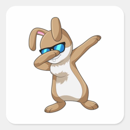 Konijn bij Hip Hop Dance Dab Vierkante Sticker (Voorkant)