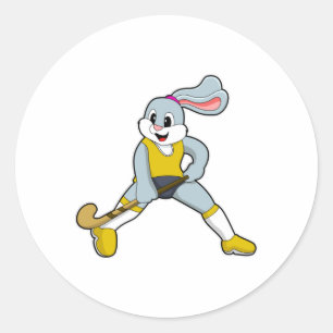 Konijn bij Hockey met Hockey bat Ronde Sticker