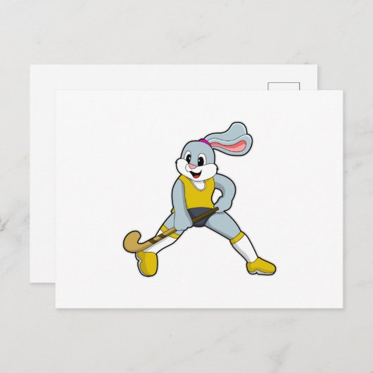 Konijn bij hockey met hockeystick briefkaart (Voorkant / Achterkant)