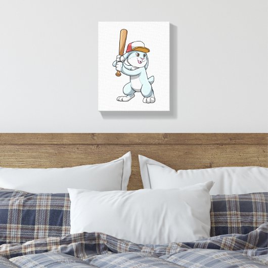 Konijn bij honkbal met honkbalknuppel canvas afdruk (Insitu (Slaapkamer))