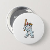 Konijn bij honkbal met honkbalknuppel ronde button 7,6 cm (Voorkant /achterkant)
