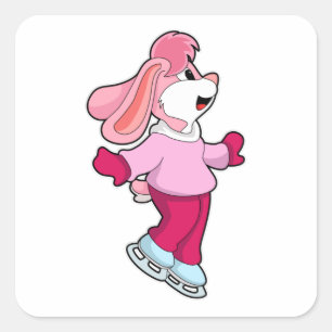 Konijn bij ijsschaatsen met ijsschaatsen vierkante sticker