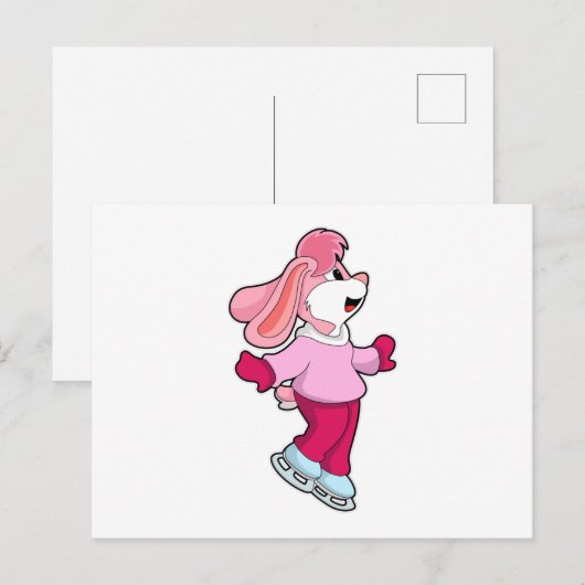 Konijn bij schaatsen met schaatsen briefkaart (Voorkant / Achterkant)