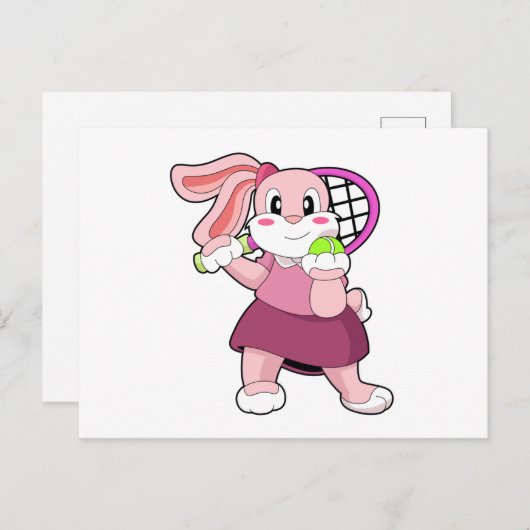 Konijn bij tennis met tennisracket briefkaart (Voorkant / Achterkant)