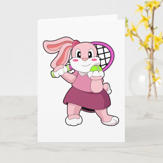 Konijn bij tennis met tennisracket kaart (Gele Bloem)