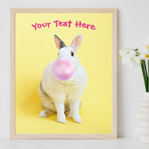 Konijn blaast Bubble Gum-bellen Bericht of naam Poster